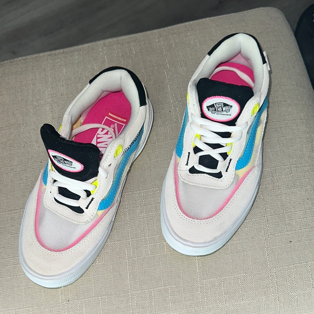 Vans White Sneakers with Pink and Blue Accents
